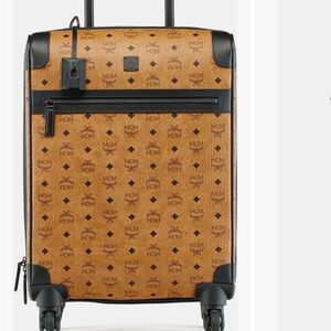 MCM Cognac and Black Monogram Rolling Suitcase